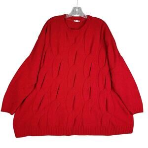 J Jill Sweater Women’s Plus Size 2X Red Chenille Cable Knit Long Sleeve